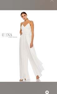 Mac Duggal Ruched Bodice Tie Waist Chiffon Flowy Jumpsuit with Front Tie